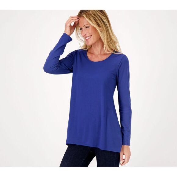 Susan Graver Women's Top Petite PM Weekend Essentials Pet Metallic Denim A544647 - Picture 1 of 4